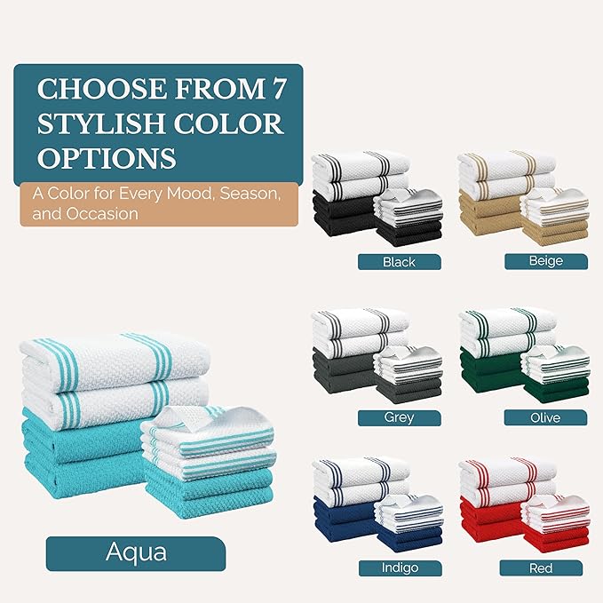 Casa Platino Kitchen Towels and Dish Towels for Kitchen, Cotton 8 Piece Set Includes 4 Hand Towels & 4 Dish Cloths, Refresh Your Prep Space with Vibrant, Quick-Dry Utility – Aqua
