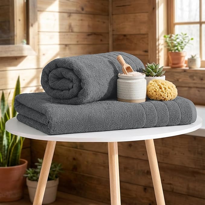 RIVERSIDE Pack of 4 Premium Extra Large Grey Bath Towels 30 x 60 Inches, 100% Cotton, Super Soft & Highly Absorbent, Larger & Lighter Weight, Quicker to Dry, Perfect for Bathroom