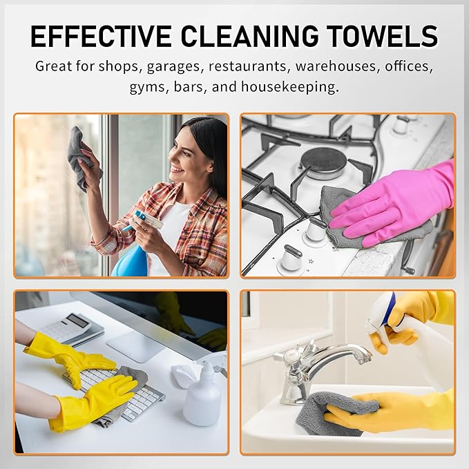 Microfiber Cleaning Cloth Roll, 75 Pack Tear Away Microfiber Towels, Reusable Washable Shop Towels, Lint Free Cleaning Rags for Car, Home, Garage & Workshop 11.5"x11.5" Grey