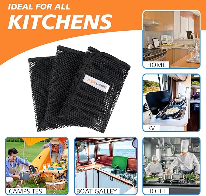 SUNLAND Netted Dish Cloths for Washing Dishes No Odor Dishes Scrubber for Kitchen-Fast Drying and Easy to Clean Mesh Dish Cloth 6 Pack 12Inch x12Inch Black