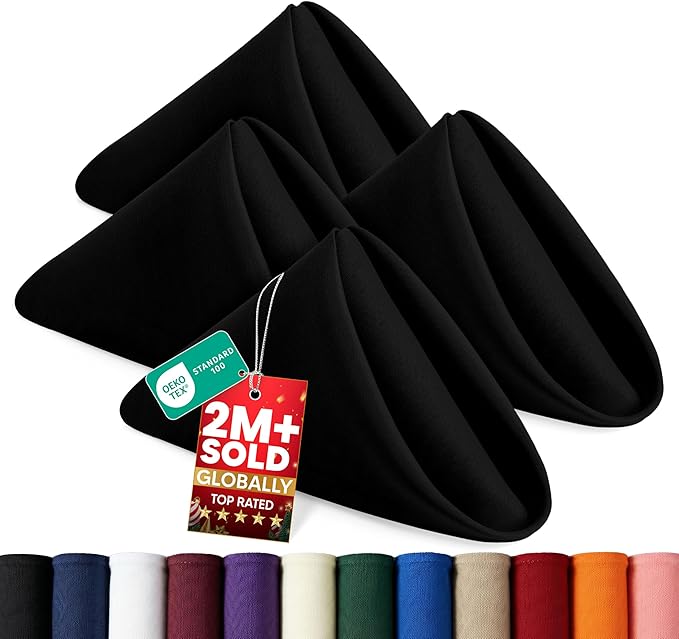 Utopia Home [24 Pack, Black] Cloth Napkins 17x17 Inches, 100% Polyester Dinner Napkins with Hemmed Edges, Washable Napkins Ideal for Parties, Weddings and Dinners