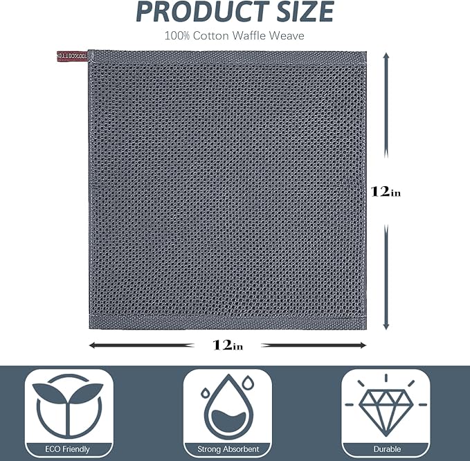 Nialnant 6 Pack Kitchen Towels, 100% Cotton Dish Cloth for Washing Dishes, Absorbent Quick Drying Dish Rags, Multipurpose Cleaning Rags-12x12 Inches
