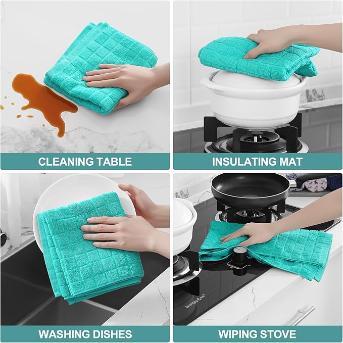 Homaxy Premium Cotton Kitchen Towels 16"x 28", Large Natural Ring Spun 390 GSM Dish Towels, Super Absorbent Terry Kitchen Hand Towels, Soft Tea Towels with Hanging Loop, Pure Aqua Design, 6 Pack