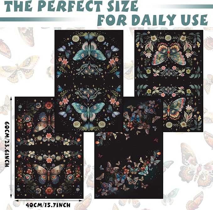 Bencailor 6 Pcs Retro Kitchen Towels 15.7 x 23.6 Inch Farmhouse Vintage Hand Towels Decorative Absorbent Dish Cloth for Bathroom Decor for Cooking Baking Cleaning(Colorful,Butterfly)