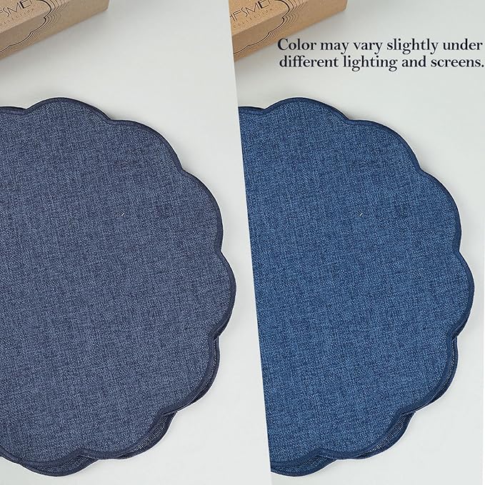 AHHFSMEI Round Faux Linen Placemats Set of 4 Heat Resistant Non-Slip Stain Proof Table Mats for Kitchen Dining Elegant Decor Place Mats (Navy Blue,4)