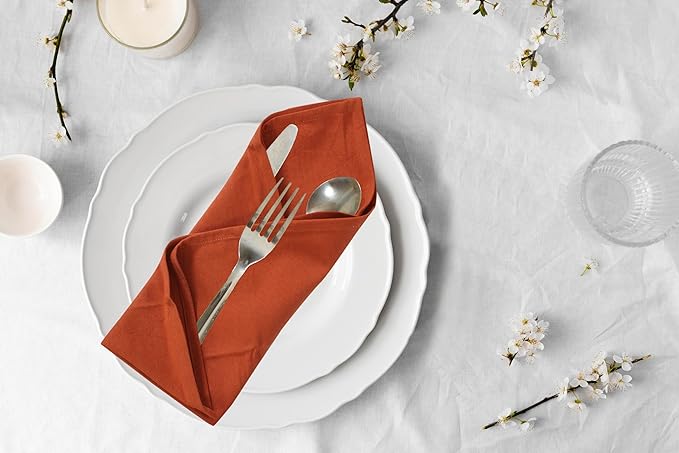 Accent Home 100% Cotton Napkins, Delicate Cloth Napkins for Dinners, Parties and Weddings，18 x 18 Inch Set of 6 - Rust