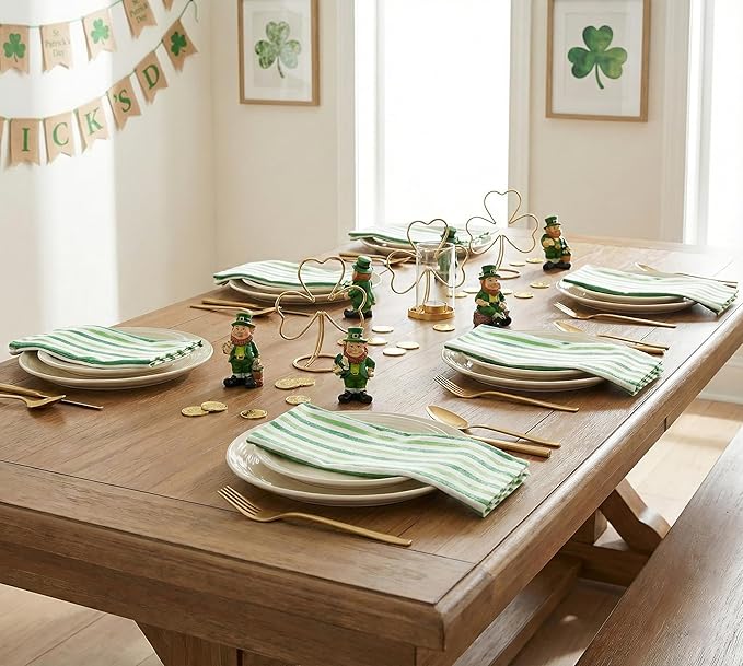 PurpleEssences Plain Striped Cloth Napkins - Set of 12-100% Cotton - 18 x 18 Inch -St Patricks Day and Perfect Everyday Use Dinner Napkin - St Patricks Green