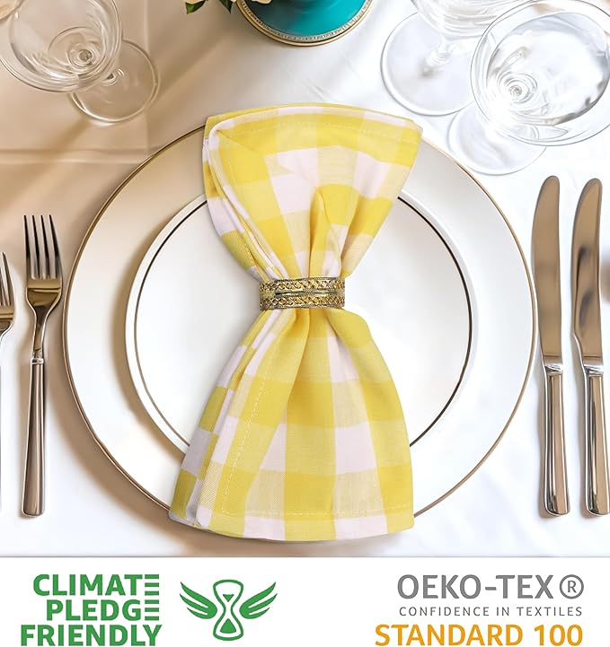 Urban Villa Cloth Napkins Set of 12 20x20 Inches 100% Cotton Napkins Cloth Washable Soft Durable Reusable Absorbent Table Dinner Napkins Cloth for Hotel Lunch Restaurant Weddings Parties-Yellow White