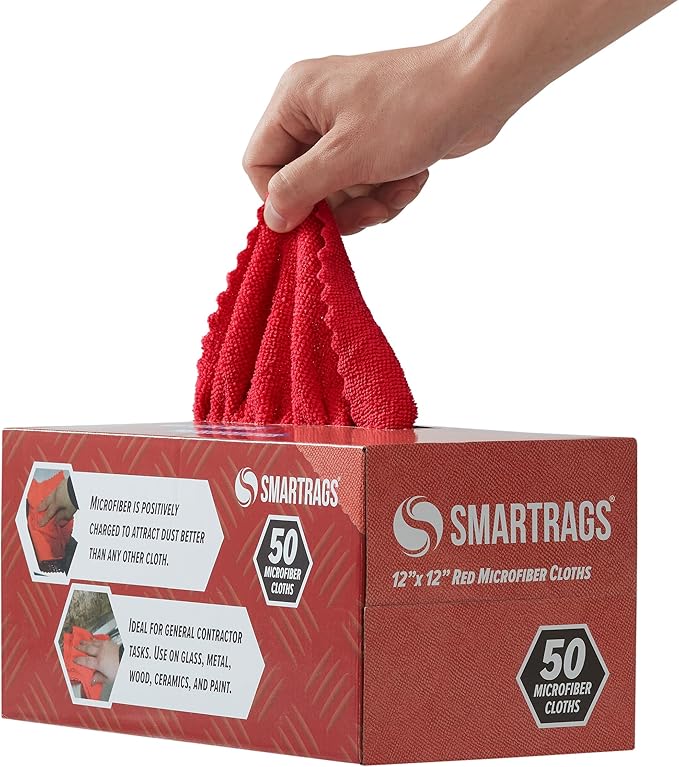 Arkwright Smart Rags Microfiber Cleaning Cloths Bulk, Case of 400, Lint Free 180 GSM Reusable Towels for Auto, Office and Household Cleaning, 12 x 12 in, Red