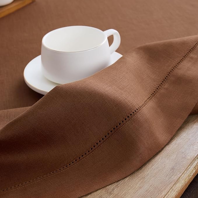 Solino Home Brown Linen Napkins Set of 4-100% Pure Linen Hemstitch Dinner Napkins 20 x 20 Inch for Mothers Day - Classic Hemstitch