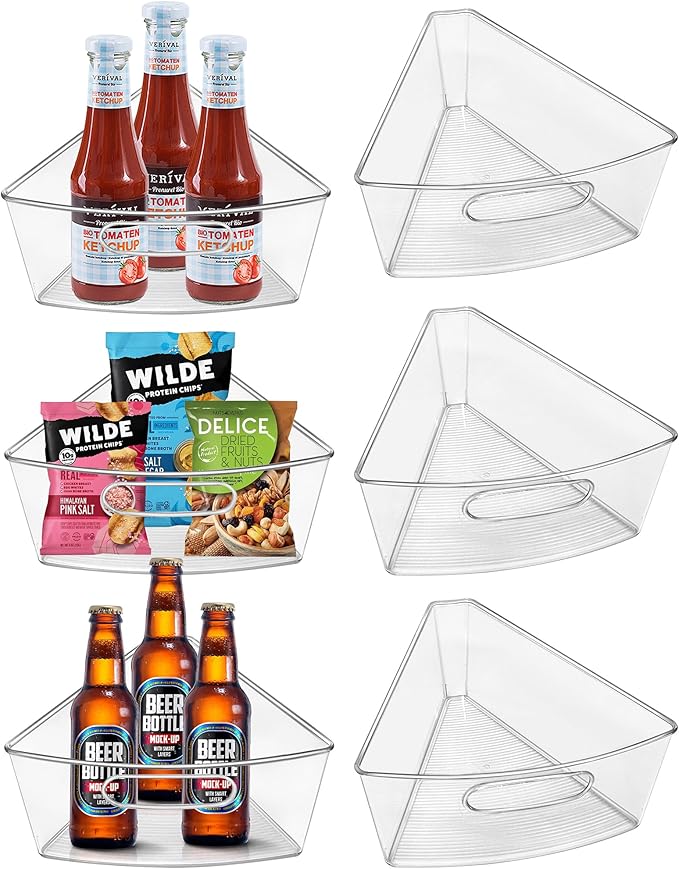JOWBOOW Lazy Susan Organizer Bins for 26"-27" Diameter Corner Cabinet Lazy Susan, 6 Pack, Clear Plastic Cabinet and Pantry Storage Bin, 1/8 Wedge-Food Safe, BPA Free