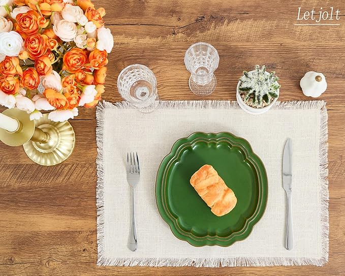 Letjolt Beige Placemats Farmhouse Cotton Linen Place Mats Set of 4 Home Kitchen Dining Table Decor