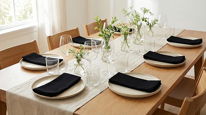 PurpleEssences Set of 12 Cloth Dinner Napkins 100% Cotton 18x18 Inch - Soft Durable Washable - Ideal for Farmhouse Party Spring Easter Summer - Perfect Everyday Use Table Linen - Black