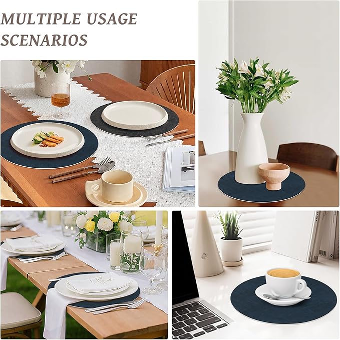 13" Round Placemats Set of 4, NCUE Dual-Sided Faux Leather Heat Resistant Table Mats, Waterproof Oilproof Washable Protective Table Placemats with Coaster, Wipeable Vinyl for Indoor & Outdoor Use