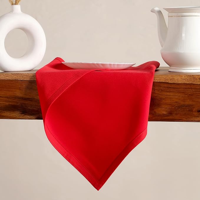Cloth Napkins Set of 12 Solid Dinner Napkins 18x18 Inch, 100% Cotton, Soft Absorbent Reusable Washable Durable Napkin, Decorations, Restaurant, Wedding & Table Décor, Everyday Use - Red
