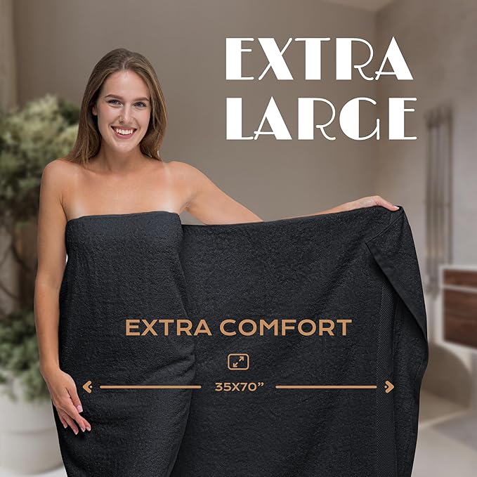 White Classic Luxury Soft Bath Sheets Set - 650 GSM Cotton Luxury Bath Towels Extra Large 35x70 | Highly Absorbent and Quick Dry | Hotel Quality Extra Large Towels Oversized, Black, 2 Pack