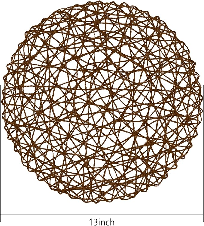 AHHFSMEI Paper Braided Round Placemats Set of 12 Natural Non-Slip Heat Resistant Table Mats for Dining Tables Woven Indoor & Outdoor Place mats(Coffee,12)