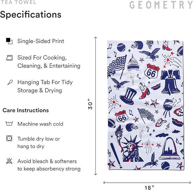 GEOMETRY Kitchen Tea Towel - Quick Dry Microfiber Cloth Dish Towels for Kitchen Drying - Premium Quick Dry Towel (USA Party, 1-Pack)