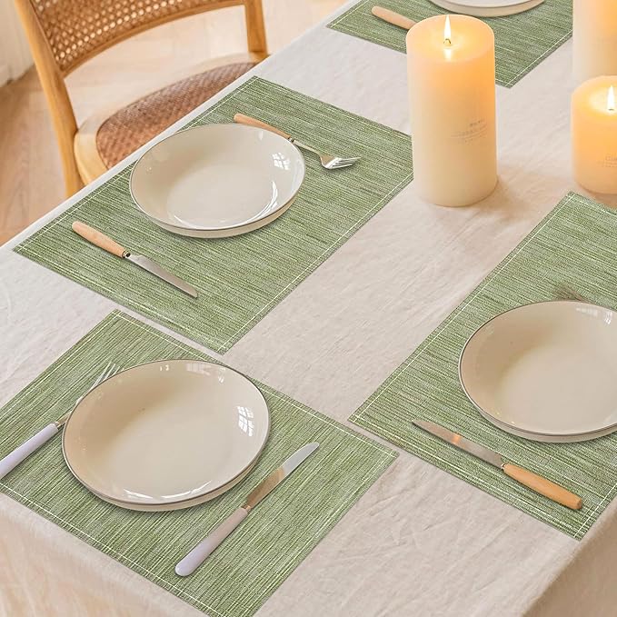 Niviy Green Placemats Set of 6, 12x18 Inch Washable Easy to Clean Heat-Resistant Anti-Skid Sage Green Placemats for Holiday Party Kitchen Dining Room Decoration