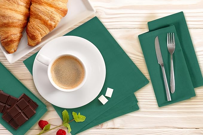 NATURALCRAFT Cloth Napkins Set of 12 Cotton Linen 18x18 Inch - Soft Durable Easter Washable - Ideal for Hotel Farmhouse Party Spring Summer Easter - Perfect Everyday Use (Dark Green)