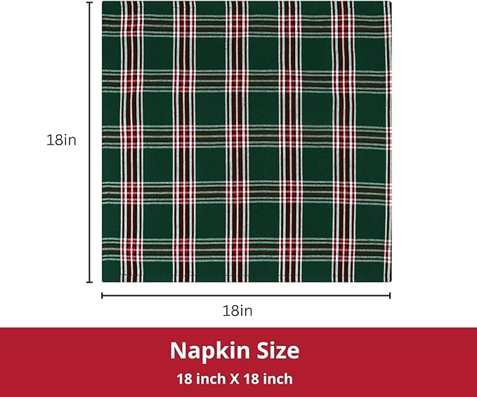 PurpleEssences Tartan Plaid Cloth Napkins - Mitered Corners - Spring Easter Summer - Scottish Check Dinner Napkin - Set of 12-100% Cotton - 18x18 Inch - Reusable Washable - Green