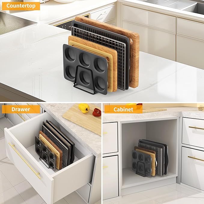 Cutting Board Organizer Kitchen Organizer Rack for Cutting Board, Bakeware, and Cookie Sheet, 5-Slot Heavy-Duty Steel Cookware Holder,Rust-Resistant with Anti-Slip Feet (2, Small)
