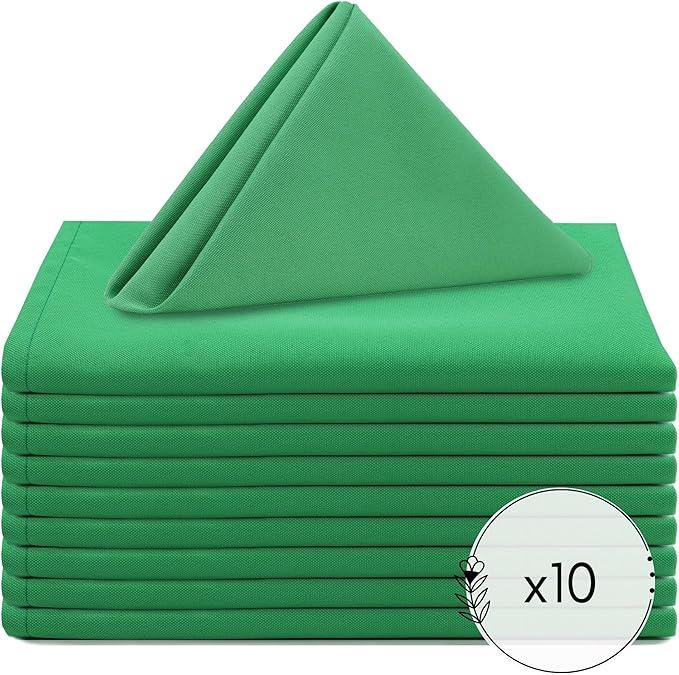Your Chair Covers Cloth Polyester Napkins, 20 x 20 Inch, Washable Dinner Fabric Linen Napkins with Hemmed Edges for Restaurant, Wedding and Holiday Pack of 10 (Emerald Green)