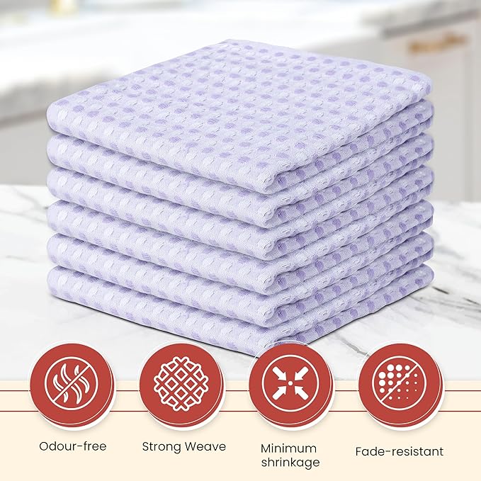 Vintage Vista 100% Cotton Dish Cloths (Pack of 6) - Dish Rags for Washing Dishes - Reusable & Highly Absorbent Kitchen Towels - Kitchen Rags fo Easter - (12" x 12" - Purple Honeycomb)