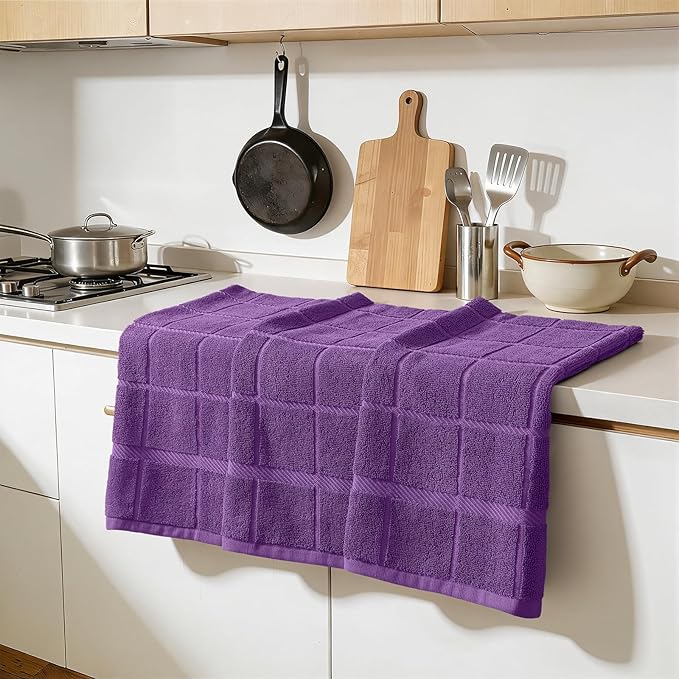 Homaxy Premium Kitchen Towels 18"x28", 8 Pack Large Cotton 380 GSM Dish Towels, Soft and Absorbent Kitchen Hand Towels with Terry Grid Design, Utility Tea Towel Set with Hanging Loop, Purple