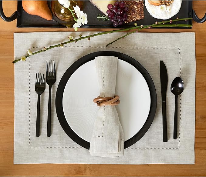 Solino Home Light Natural Linen Napkins Set of 4-100% Pure Linen Hemstitch Dinner Napkins 20 x 20 Inch for Spring, Summer, Mothers Day - Classic Hemstitch