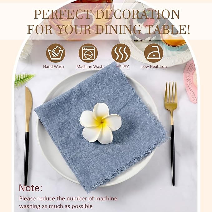 Preboun 24 Pcs Fringe Napkins Bulk Cloth Cotton Soft 17 x 17 Inch Rustic Reusable Washable Festive Square Table Napkins with Fringe for Parties Wedding Restaurant Table Accessory(Blue)