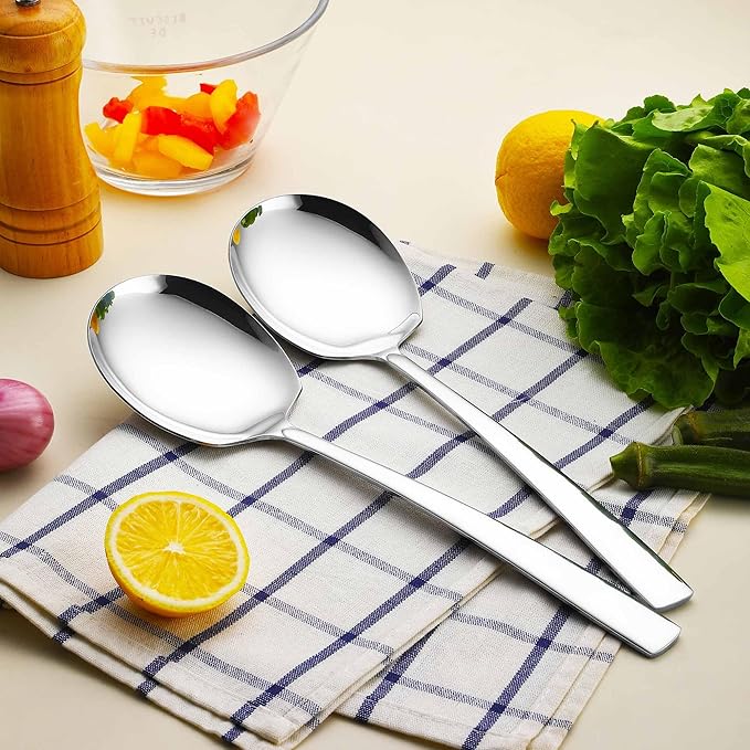 Extra Large Serving Spoons Set 11.7-Inch Silver Serving Utensils 18/8 Stainless Steel Big Metal Spoons for Buffet, Parties, Catering, Banquet - Dishwasher Safe (6-Pack, Silver)