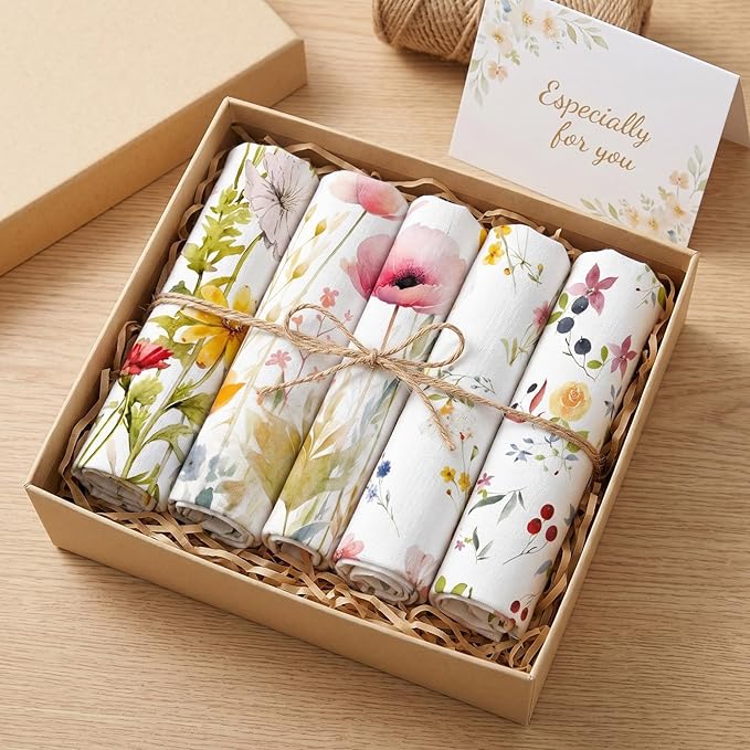 HunnmingRe Wildflower Floral Flour Sack Towels - Set of 6 Spring Flour Kitchen Towels Large 28 x 27 Inch Reusable Versatile Cotton Cloths Bathroom Decor Housewarming Gift, Vintage Flower (Fresh)