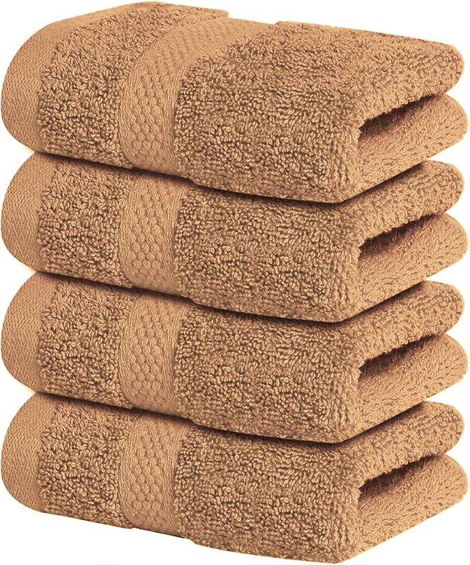 Infinitee Xclusives Luxury Wash Cloths for Showering [13x13] – 100% Cotton Washcloths [Pack of 4], Soft and Absorbent Face Towels for Bathroom Wash Clothes, Gym, and Spa (Cosmic Sand)