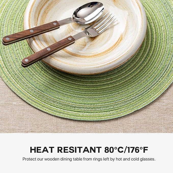 Round Placemats Set of 8 Woven Placemats Washable Braided Table Mats for Dining Table Heat Resistant Non-Slip Circle Place Mats(Green)