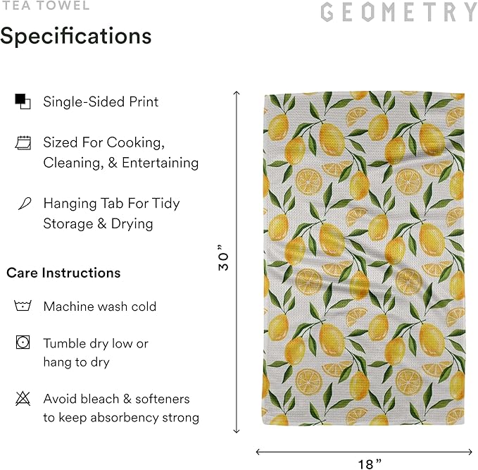 GEOMETRY Spring Kitchen Towels - Quick Dry Microfiber Cloth Spring & Summer Dish Towels for Kitchen Drying - Premium Quick Dry Towel - Lemonade Lines, 18" x 30" - 2-Pack