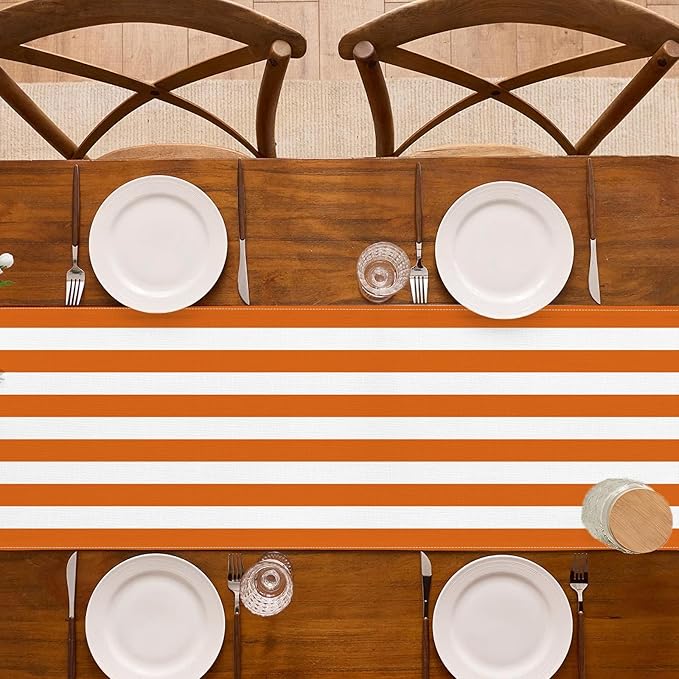Orange and White Cabana Striped Table Runner Margarita Aperol Spritz Cocktail Birthday Party Decoration Baby Shower Dining Room Home Kitchen Table Decor (Orange, 13" x 72")