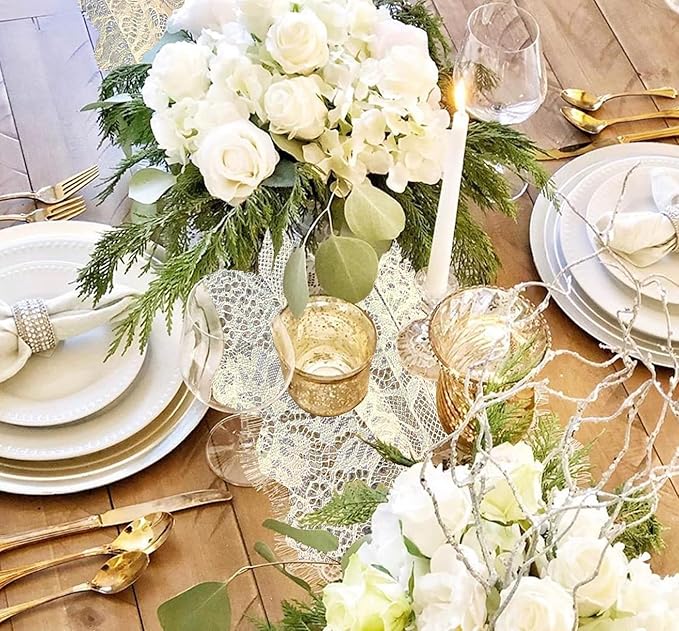 3 Pcs White Lace Table Runner 14 x 120 Inch Embroidered Boho Table Runner for Wedding Party Bridal Shower Decorations Vintage Rustic Table Runners