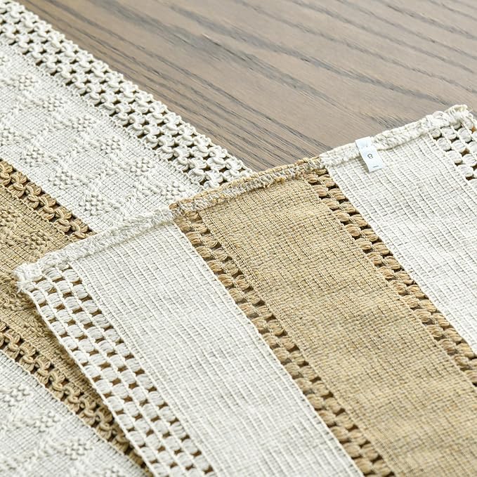 Artoid Mode Burlap Brown Farmhouse Rustic Table Runner, Seasonal Holiday Hollow Kitchen Dining Table Decoration for Home Party Decor 12x108 Inch