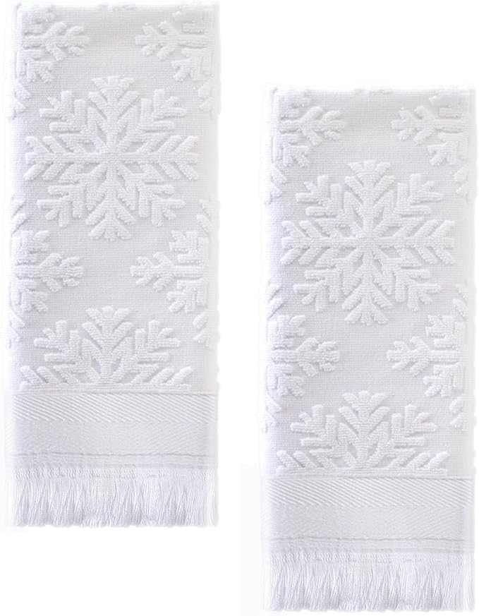 Luxury Decorative Hand Towels Bathroom: 2 Packs 14X30 100% Cotton Turkish Absorbent Soft Face Towel Set for Boho Bathroom Decor Kitchen Hotel Spa Farmhouse Guest Tea Gift (05 Snowflake, 14"x30")