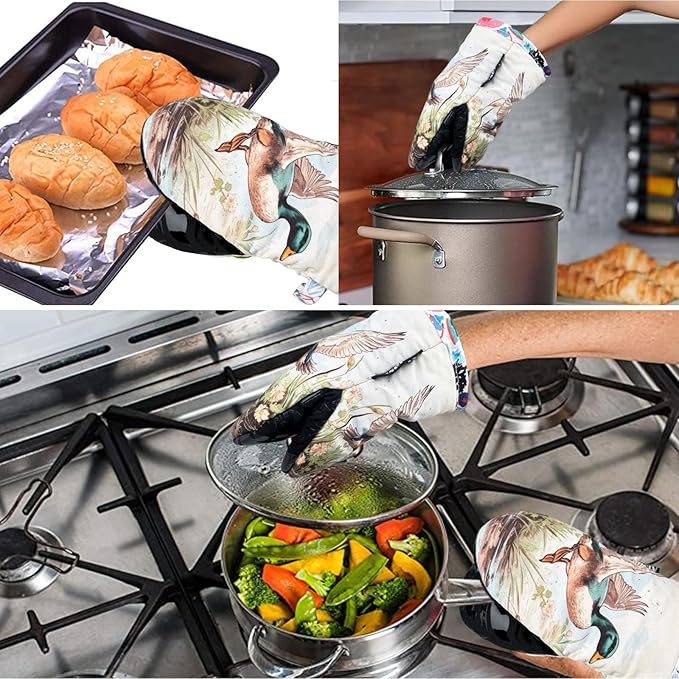 Alselo Mini Oven Mitts,2pk - Silicone Little Kitchen Gloves, Heat Resistant with Non-Slip Grip and Soft Quilted Cotton Lining for Safe Backing Cooking Barbecue (Darkgray, Duck)