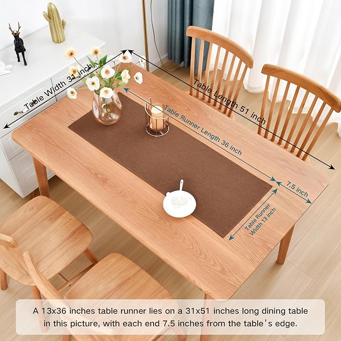Farmhouse Rustic Table Runner Brown Faux Linen Table Runners Water Resistant Short Table Runner 36 inches for Living Room Dresser Bedroom Kitchen Dining Party 13x36 Inch