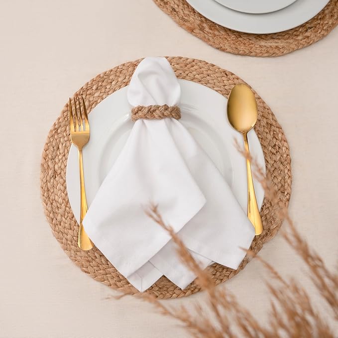 Blue Needles Solid Cloth Napkins Set of 12 White 100% Cotton Dinner Napkins 18x18 inches - Soft, Reusable, Absorbent & Washable Linen, Ideal for Spring Summer Easter Events Parties & Everyday Use