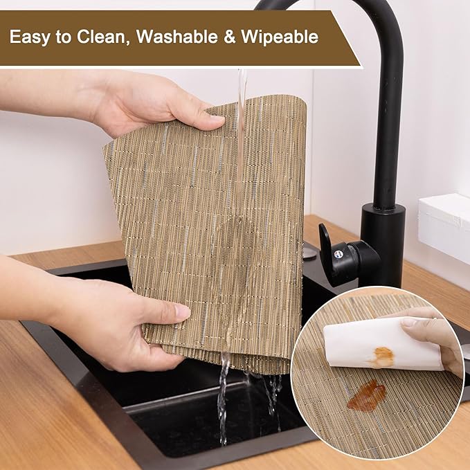 SHACOS Wedge Shape Placemats Set of 4 Woven Vinyl Placemat for Round Table Curved Place Mats Wipe Clean Kitchen Dining Table Mats (4, Tan)