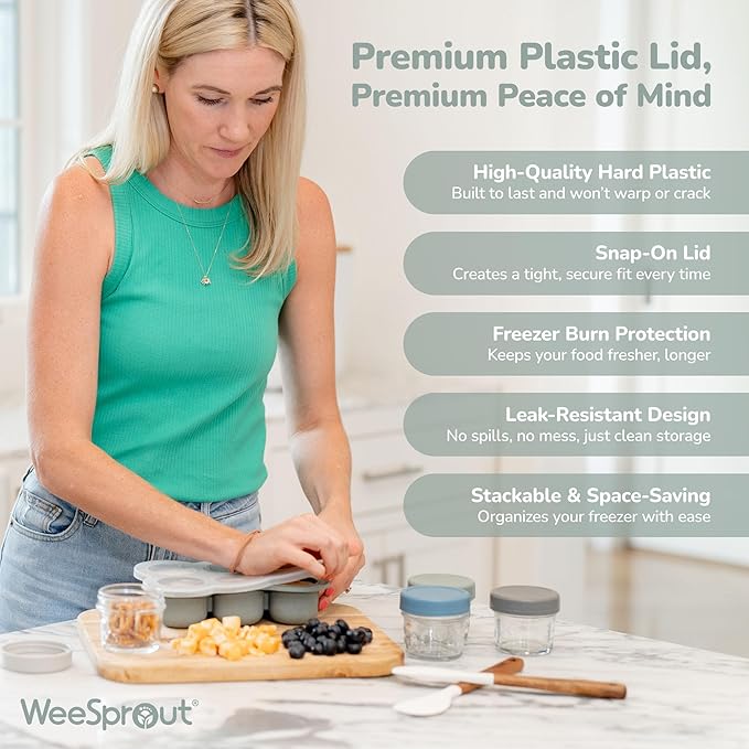 WeeSprout Silicone Baby Food Freezer Tray with Clip-on Lid - Perfect Storage Container for Homemade Baby Food, Vegetable & Fruit Purees, and Breast Milk (Matte Green, Six 3 Ounce Sections)