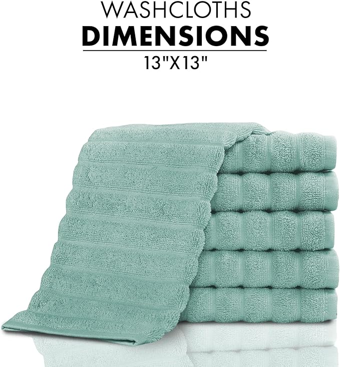 Classic Turkish Towels CTT Luxurious 100% Turkish Cotton Washcloths 6 Pack, Highly Absorbent & Quick Dry, Face Towels Wash Cloths for Hotel, Spa & Gym | 13"x13" (Spa Green)
