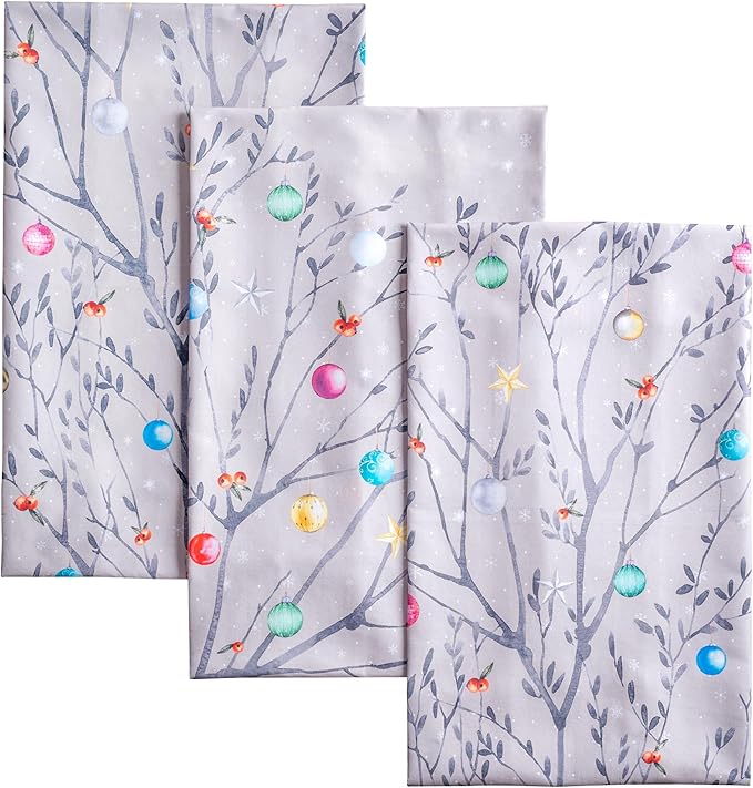 Maison d' Hermine Kitchen Towels Set of 3 100% Cotton 20" x 27.5" Reusable Cloth Tea Dish Towels Absorbent with Hanging Loop for Kitchen Dining Thanksgiving Christmas Decorations (Fairy Christmas)