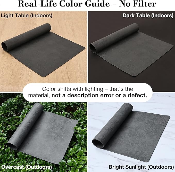 Roxifina Faux Leather Placemats Set of 6 - Vinyl Placemats Wipeable Waterproof Oil-Proof PU Place Mats Heat Resistant Reversible Table Mats for Dining, Kitchen, Outdoor, 12 x 17 Inch (Washed Black)