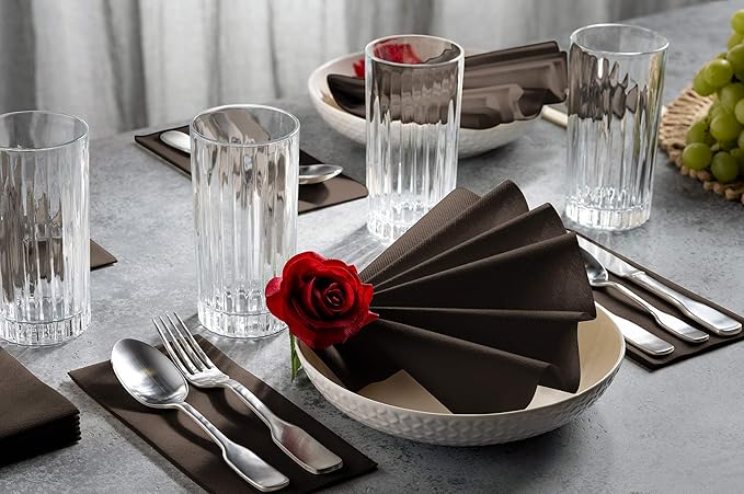 100 Linen-Feel Colored Paper Napkins - Decorative Cloth-Like Brown Dinner Napkins - Soft And Absorbent. For Kitchen, Party, Wedding, Bathroom Or Any Occasion. (Pack of 100)