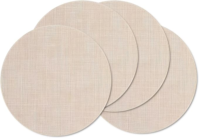 Niviy Beige Round Placemats Set of 4, 15 Inch Washable Easy to Clean Heat-Resistant Anti-Skid Beige Placemats for Holiday Party Kitchen Dining Room Decoration